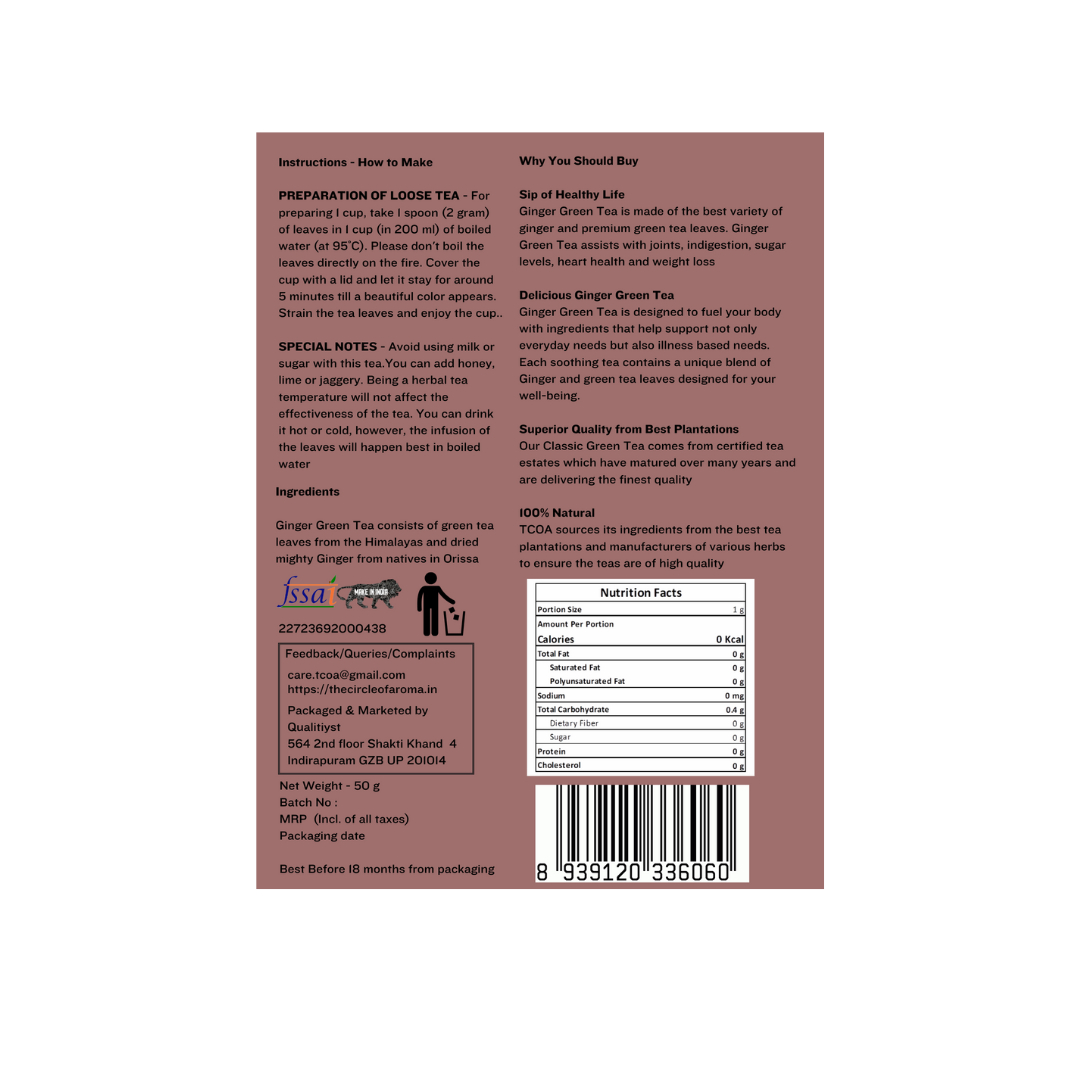 Ginger Green Tea 100g (50 Cups)