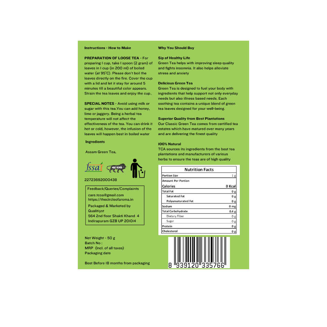 Green Tea Whole Leaf 100g (50 Cups)