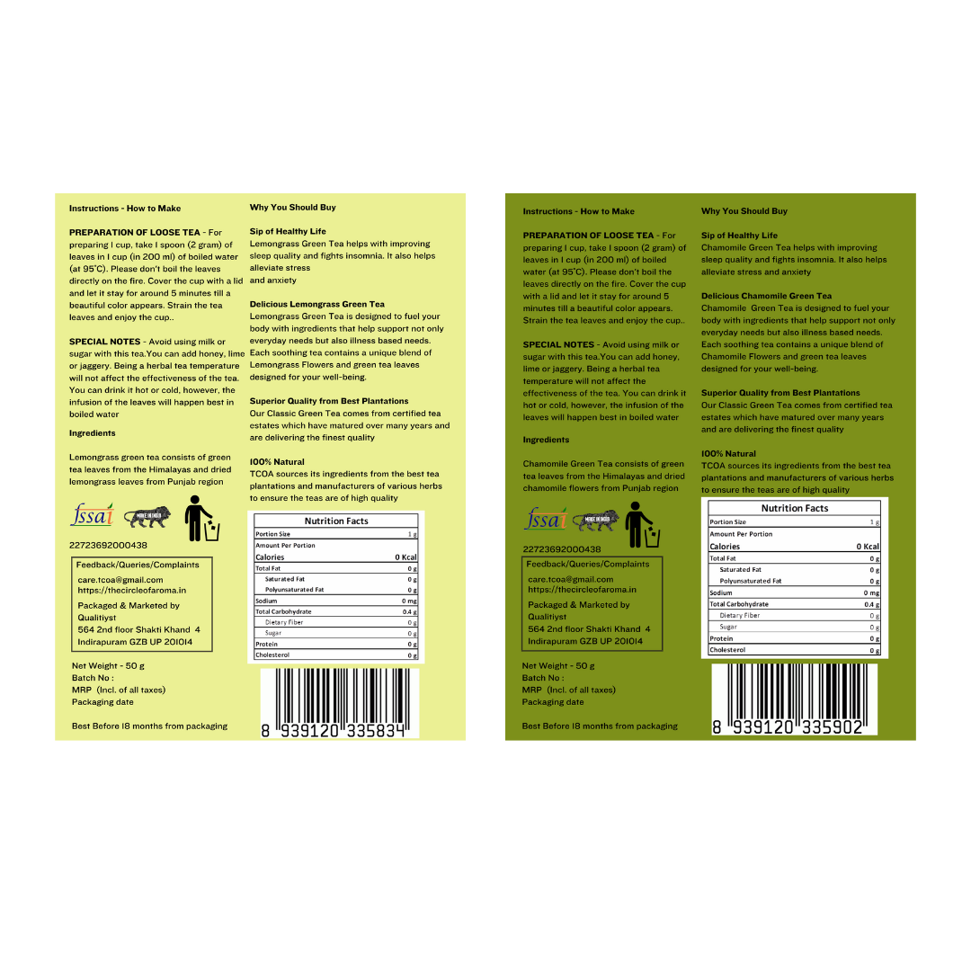 Combo Of 2 Lemongrass, Chamomile 50g (25 Cups) Each Flavour