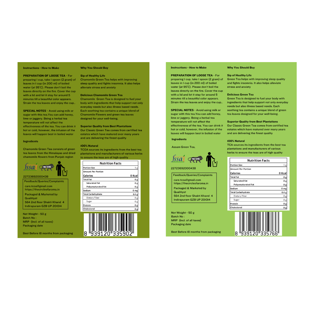 Combo Of 2 Whole Leaf & Chamomile 50g (25 Cups) Each Flavour