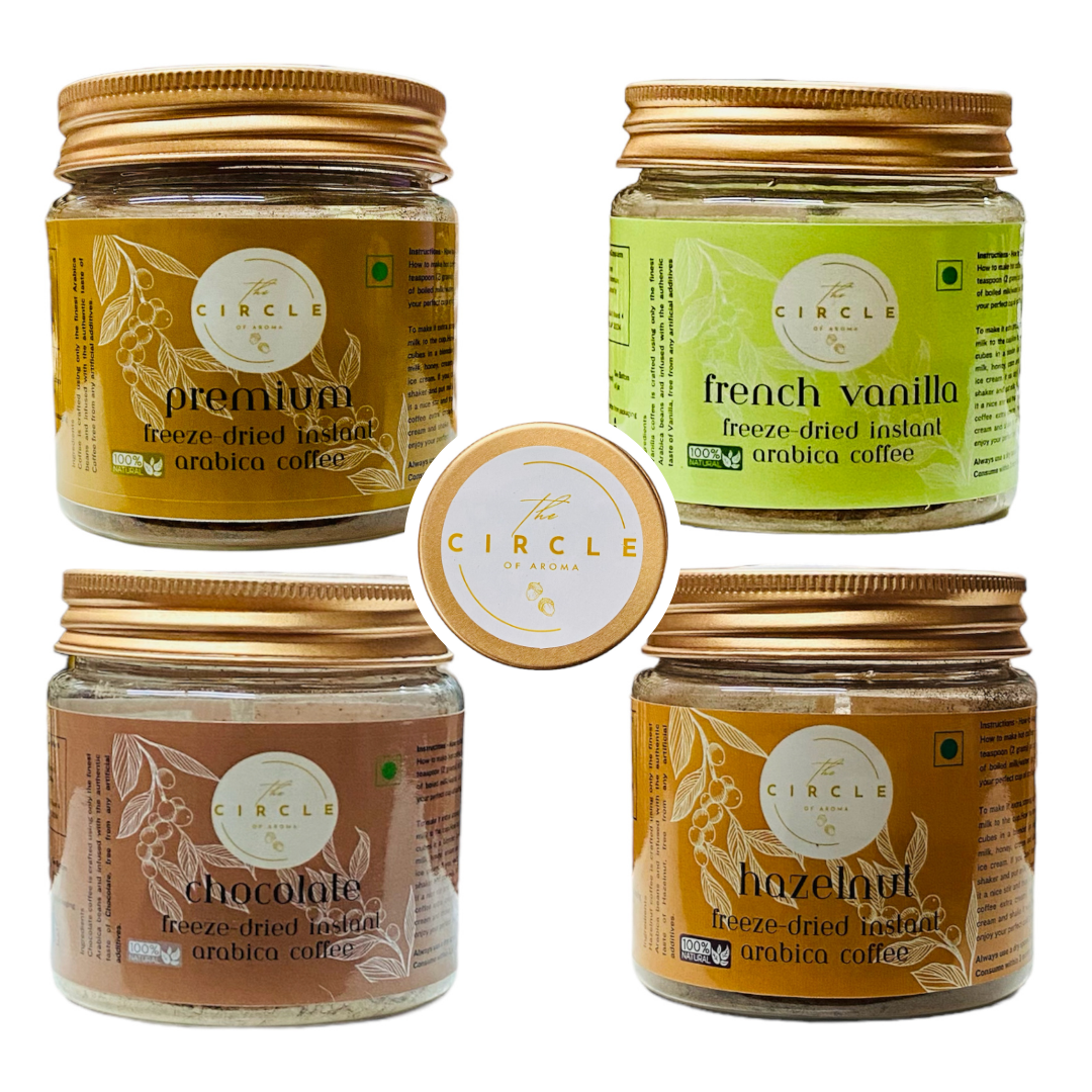 Combo Of 4 Premium( Regular), French Vanilla, Chocolate & Hazelnut 50g (25 Cups) Each Flavour