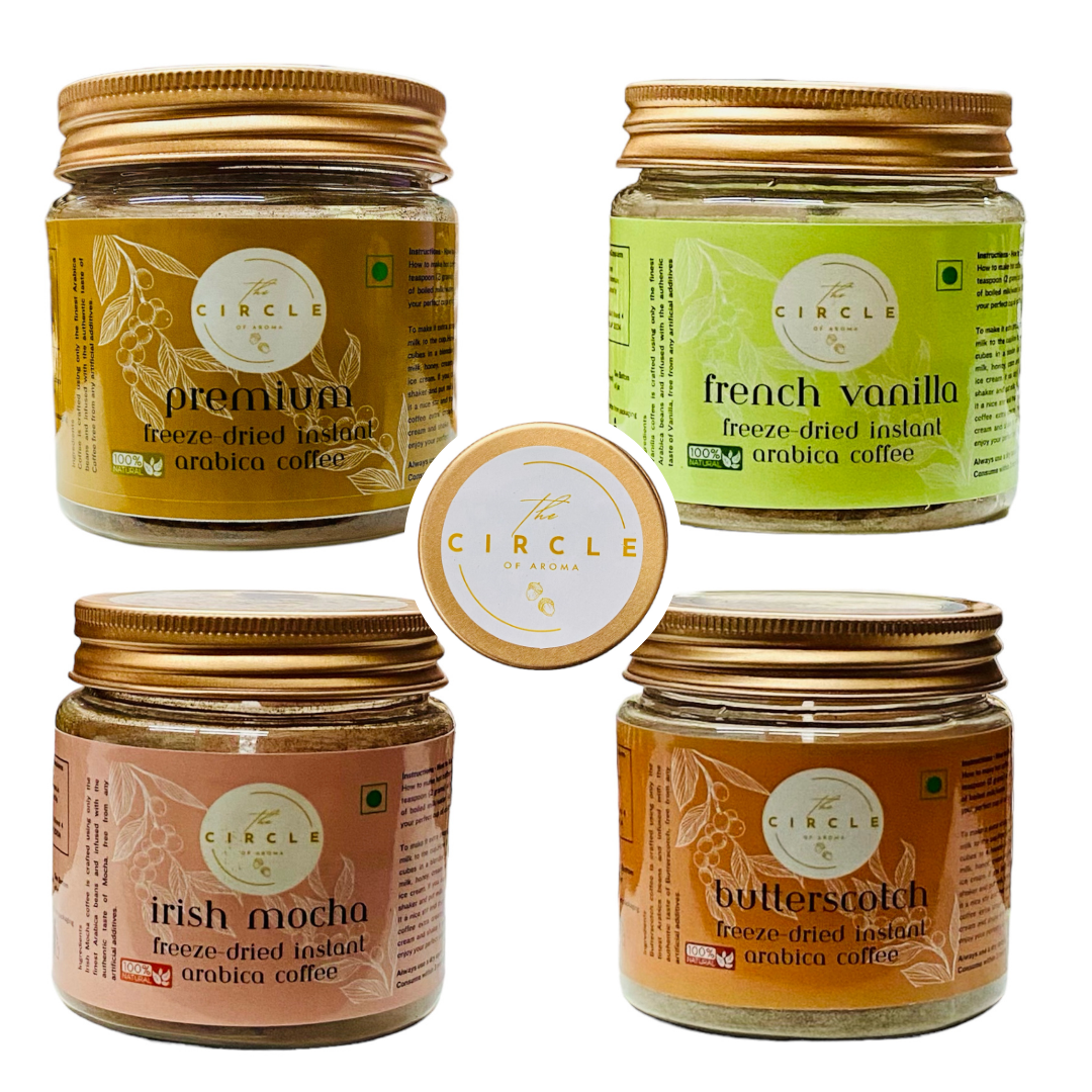 Combo of 4 Premium Regular, French Vanilla,Irish Mocha and Butterscotch 50g(25cups)