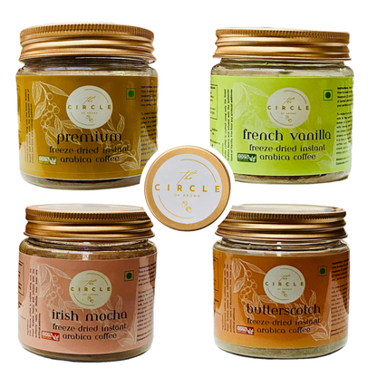 Combo of 4 Premium Regular, French Vanilla,Irish Mocha and Butterscotch 50g(25cups)