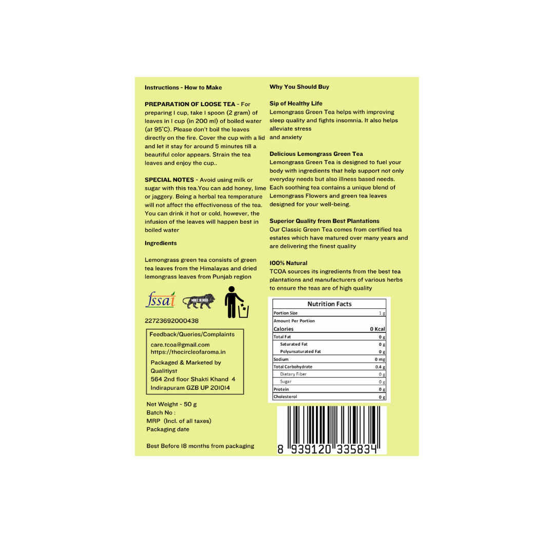 Lemongrass Green Tea 100g (50 Cups)