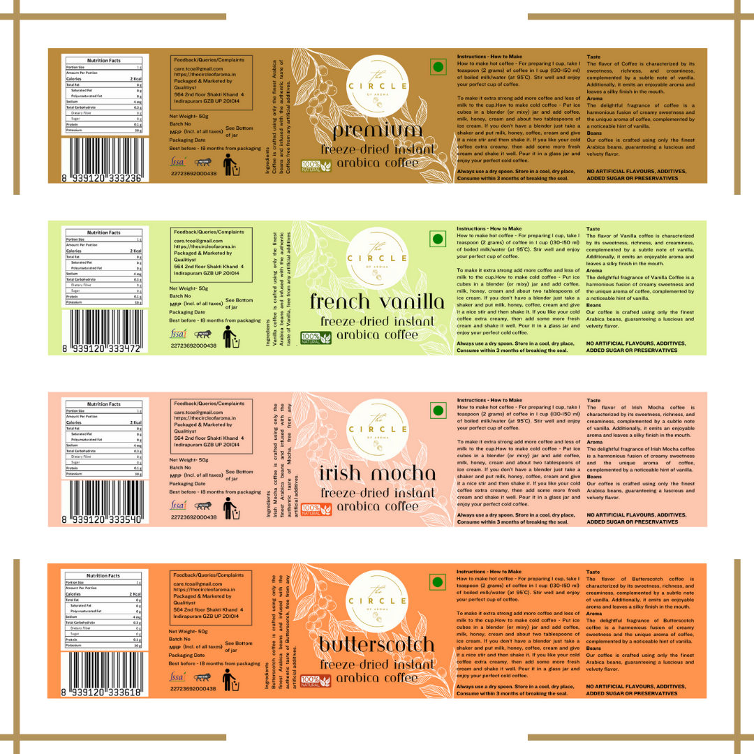 Combo of 4 Premium Regular, French Vanilla,Irish Mocha and Butterscotch 50g(25cups)