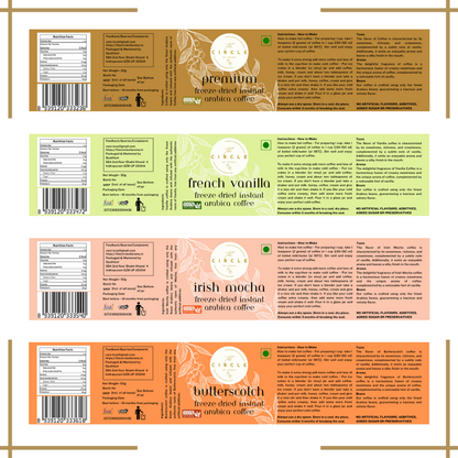 Combo of 4 Premium Regular, French Vanilla,Irish Mocha and Butterscotch 50g(25cups)