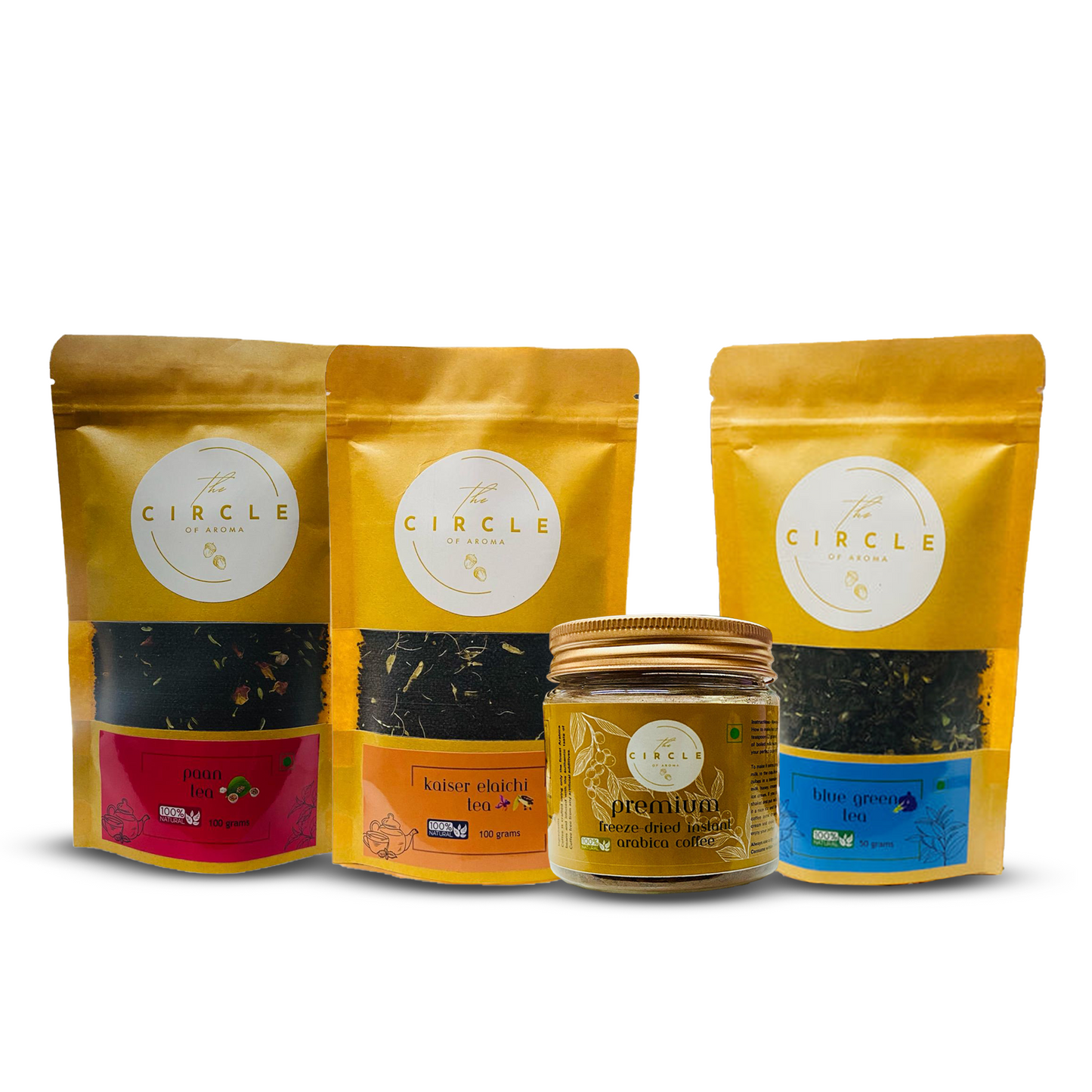 Combo of 4 Kesar Elachi Tea , Paan Tea, Blue Tea and Regular Premium Coffee
