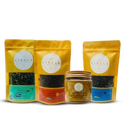 Combo of 4 Bombay Masala Tea , Blue Tea , Hibiscus Tea and Regular Premium Coffee