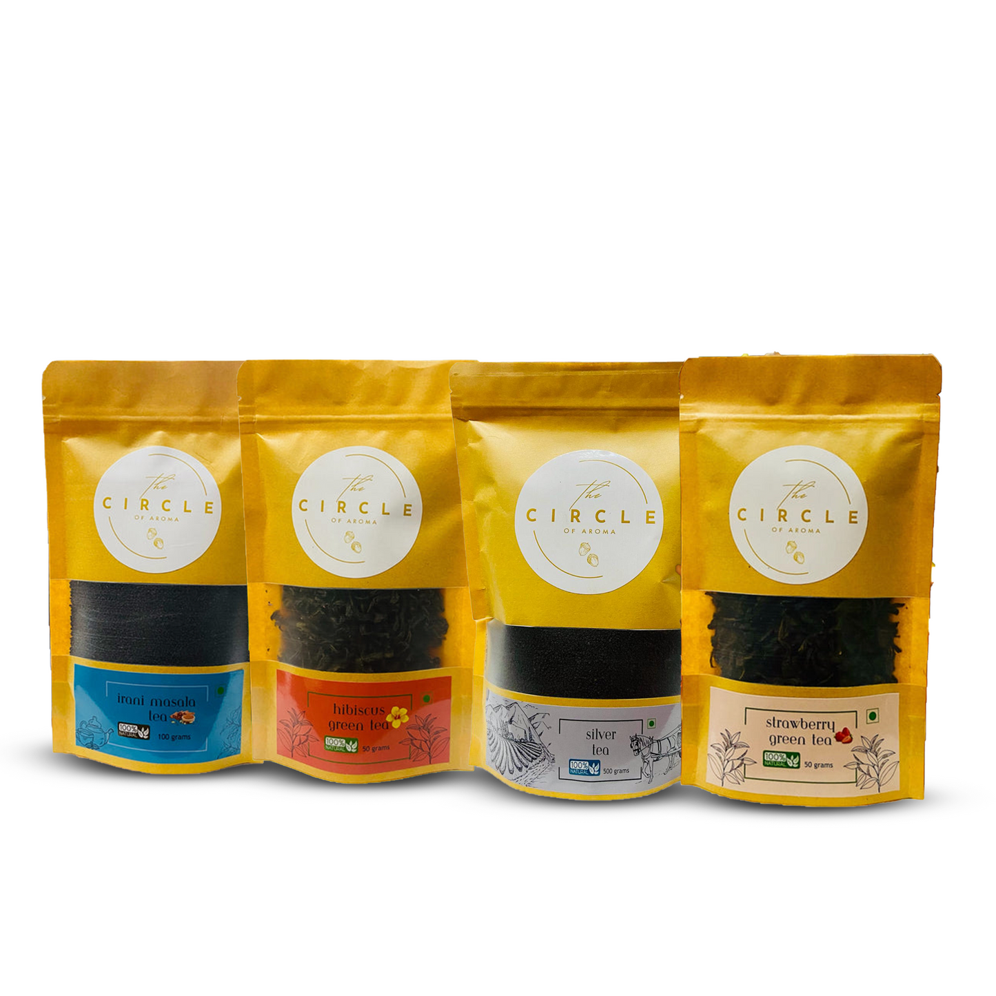 Combo of Irani Masala Tea, Silver Tea, Hibiscus Green Tea and Strawberry Green Tea